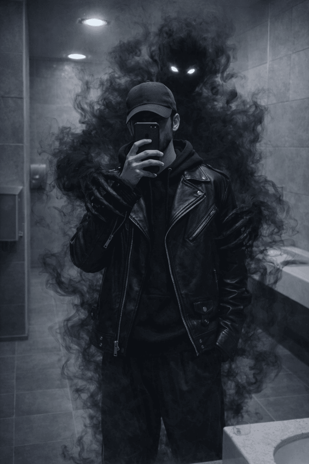 Shadowy presence in restroom